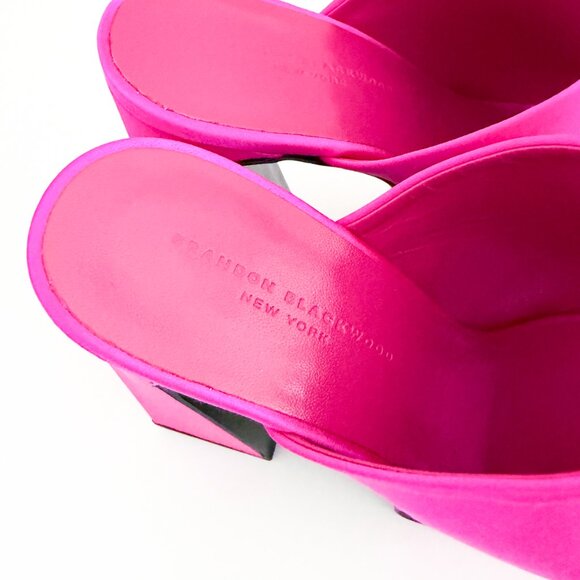 Brandon Blackwood Harlo Mule Platform Sandal Satin Hot Pink - Picture 11 of 16